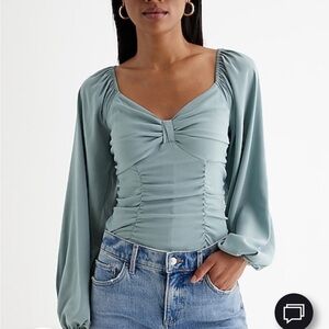 🆕 express ruched balloon sleeve sweetheart neckline ruched dressy bodysuit